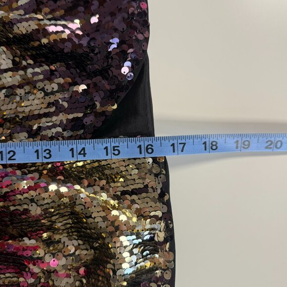 ASOS Sequin Faux Wrap Mini Skirt Black Gold Pink Purple Size 4 - Picture 11 of 11